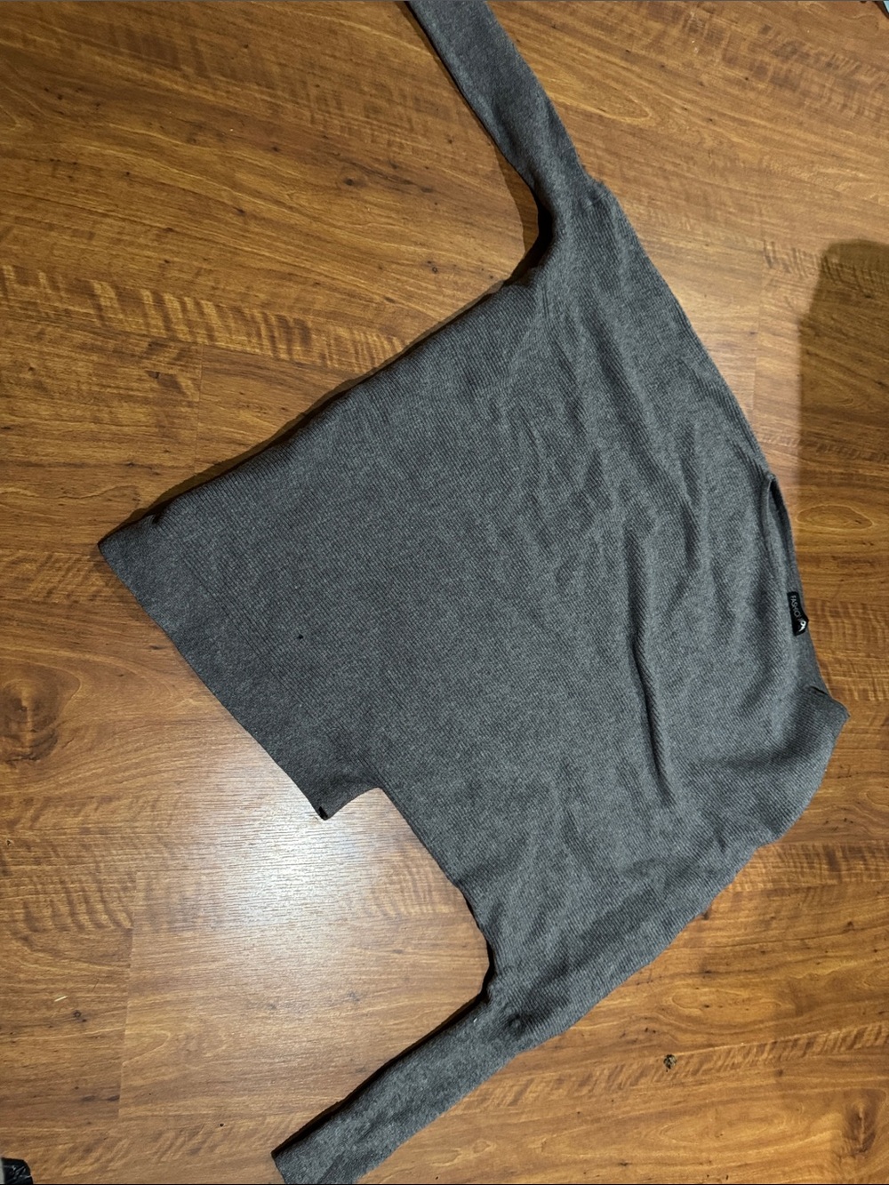 Zara Gray Ribbed Long-Sleeve Boatneck Top